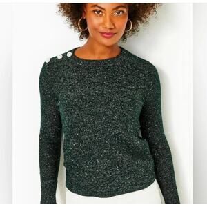 Lilly Pulitzer Morgen Sequin Sweater Size Large Evergreen Metallic Holiday Glam